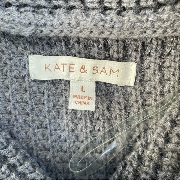 Kate & Sam Gray Grey Cowl neck Waffleknit Pullover Sweater Size Large - Picture 4 of 7